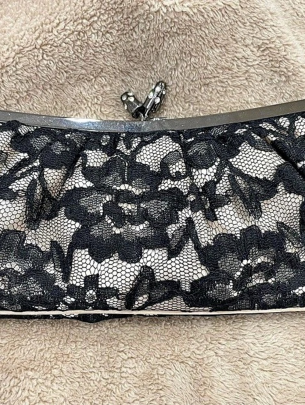SASHA Floral Lace Clutch in Black & Cream